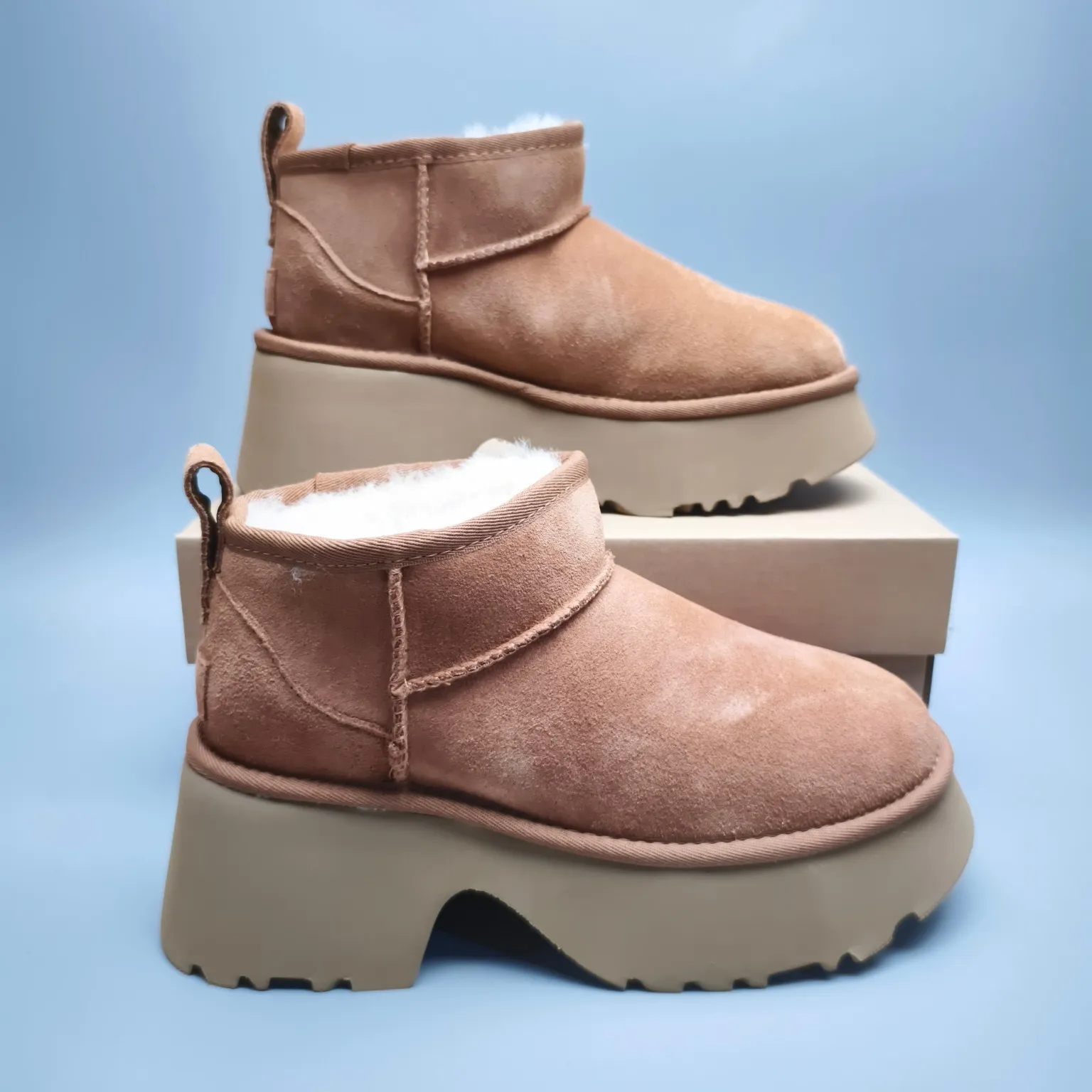 💰480 UGG sheepskin all-in-one snow boots 8311 thick-soled high-heeled fashion shoes Color: Maroon Sand Black Walnut Size: 35-40